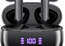 Ear Buds Wireless Earbuds Bluetooth Headphones 56H Playback Stereo Mic in-Ear Earbuds with LED Power Display Charging Case IP7 Waterproof Wireless Earphones for iOS Android Phone, Black