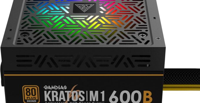 GAMDIAS RGB Gaming PC Power Supply 600W 80 Plus Bronze Certified 600 Watt PSU for Computers with Active PFC, Kratos M1-600B
