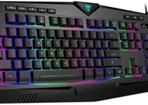 Gaming Keyboard, Full Size RGB Backlit Quiet Computer Keyboard, Wrist Rest, Silent Keys, Multimedia Keys, Anti-ghosting, Waterproof Light Up USB Wired Keyboard for PC Mac Xbox Gamer Office