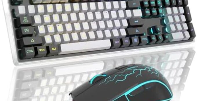Gaming Keyboard and Mouse Combo, K1 RGB LED Backlit Keyboard with 104 Keys Computer PC Gaming Keyboard for PC/Laptop (Black & Gray)