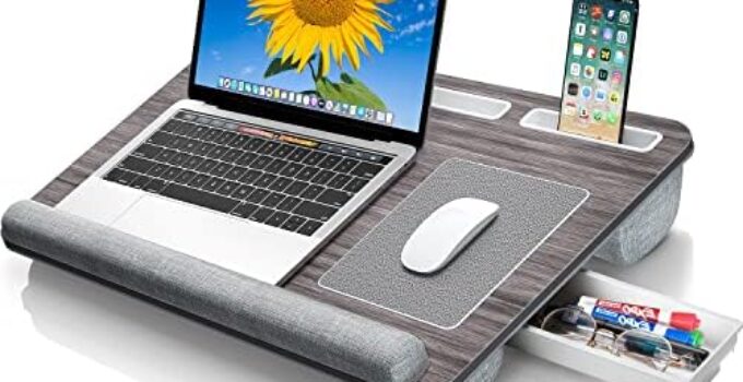 Gimars Home Office Lap Desk Fits up to 17 Inches Laptop with Dual Cushion,Wrist Rest, Built-in Mouse Pad, Tablet Phone Holder and Storage Drawer, Grey