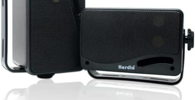 Herdio 3.5″ Outdoor Bluetooth Speakers Waterproof, 200W 3 Way Upgrade Premium Wall Mount Speakers, Durable Mountable Loud Sound System for Patio Indoor Deck Garage (Black Pair)