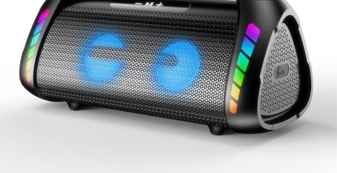 LFS Bluetooth Speaker,100W Loud Speakers Bluetooth Wireless with Deep Bass, Portable Bluetooth Speakers Wireless with Power Bank, LED Lights,Waterproof, 30hours Playtime for Outdoor Home