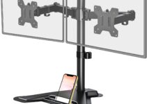 MOUNT PRO Dual Monitor Stand – Free Standing Full Motion Monitor Desk Mount Fits 2 Screens up to 27 inches,17.6lbs with Height Adjustable, Swivel, Tilt, Rotation, VESA 75×75 100×100, Black