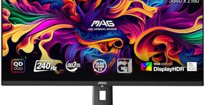 MSI MAG 321UPX QD-OLED, 32″ 4K UHD Quantum Dot OLED Gaming Monitor, 3840 x 2160, 0.03ms, 240Hz, True Black HDR 400, 90W USB Type C, HDMI, DP Port
