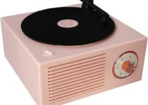 Old Fashioned Classic Style Bluetooth Speaker Pink Vinly Record Player Style Cute Look Creative Gift for Girls Bass Enhancement Loud Volume Speaker