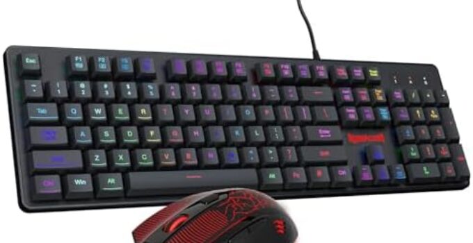 Redragon Gaming Keyboard and Mouse, RGB Gaming Keyboard and 3200 DPI Mouse Combo with 26-Key Anti-Ghosting, Plug & Play to PC, Laptop, Windows, S107【Newest】