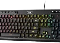 Redragon K513 RGB Membrane Gaming Keyboard, Standard 104 Keys Linear Mechanical-Feel Keyboard w/ 5 Extra On-Board Macro G Keys, Dedicated Media Control, Solid Metal Top Case