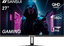 SANSUI 27 Inch QHD Gaming Monitor 180Hz 1ms Fast IPS Computer Monitor, HDMI 2.0 x2 | DP 1.2 x2 | VESA Mount, 120% sRGB HDR Eye Care Frameless Metal Stand and Base (ES-G27F2Q)