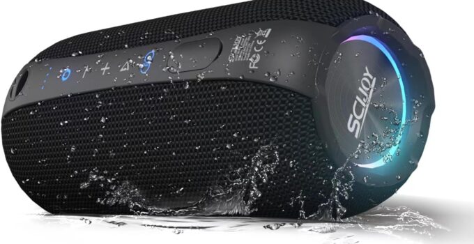 SCIJOY Portable Bluetooth Speaker, Speakers Bluetooth Wireless IPX7 Waterproof with Bluetooth 5.2, Loud Stereo, Deep Bass, RGB Lights, for Party, Shower, Birthday and Festival Gift, Black