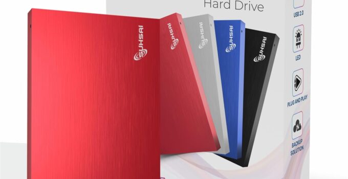 SUHSAI External Portable Hard Drive 120GB USB 2.0 HDD Storage and Backup Hard Disk Memory Expansion – Ultra Slim 2.5” Harddrive Compatible with PC, MAC, Laptop, Desktop Computer (Red)