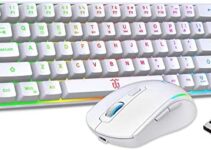 Snpurdiri 60% Wireless Gaming Keyboard and Mouse Combo,LED Backlit Rechargeable 2000mAh Battery,Mini Mechanical Feel Anti-ghosting Keyboard + 6D 3200DPI Mouse for PC Gamer (White)