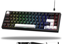 V-K66 60% Percent Keyboard, Mechanical Gaming Keyboard Gasket Mounted, Wired LED Backlit Keyboard with Arrow Keys – Black and White