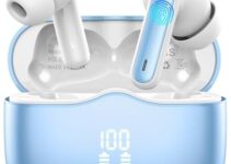 Wireless Earbud, Bluetooth 5.3 Headphones Deep Bass with 4 HD Mics, Wireless Headphones in Ear 40H Playtime, Bluetooth Earphones with Light Weight, IP7 Waterproof Ear Buds for Android IOS, Lake Blue