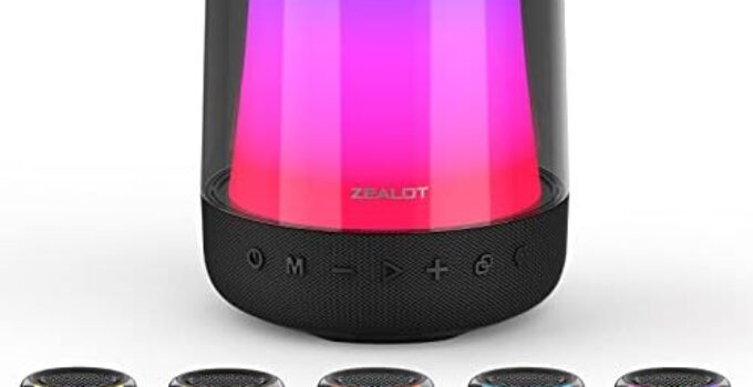 ZEALOT Bluetooth Speaker, Portable Bluetooth Speaker with 11 Colors Lights, 24W Loud HD Stereo Sound, Super Bass Wireless Speaker,V5.2 Bluetooth, Dual Pairing,TF Card/USB/AUX for Party,Home,Outdoor