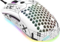 ZIYOU LANG M5 RGB Lightweight Wired Gaming Mouse with 12000 DPI 6 Programmed Buttons,65G Honeycomb Shell,Ultralight Ultraweave Cable,Pixart 3325 Optical Sensor Gamer Mice(White)