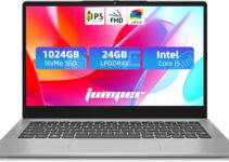 jumper Laptop, 24GB LPDDR4X RAM, 1024GB NVMe SSD, 3.6GHz Intel Core i5 CPU, 14 Inch FHD IPS Display, Windows 11 Laptops Computer with 4 Stereo Speakers, 51.3WH, USB3.0 * 3, Type-C, Metal.