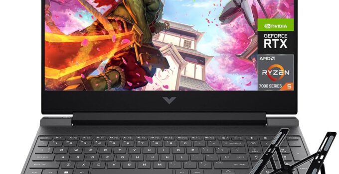 HP Victus 15 Gaming Laptop, 15.6″ FHD IPS 144Hz Display, 6-Core AMD Ryzen 5 7535HS (Beat i7-11800H), 32GB RAM, 1TB SSD, NVIDIA GeForce RTX 2050, HDMI, Backlit Keyboard, Wi-Fi6, Win 11 H, with Stand