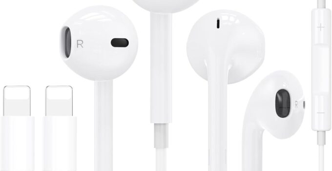 2 Pack Apple Earbuds for iPhone Headphones Wired Light-ning Earphones [MFi Certified] Built-in Microphone & Volume Control Headsets Compatible with iPhone 14/13/12/11/XR/XS/X/8/7/SE/Pro/Pro Max