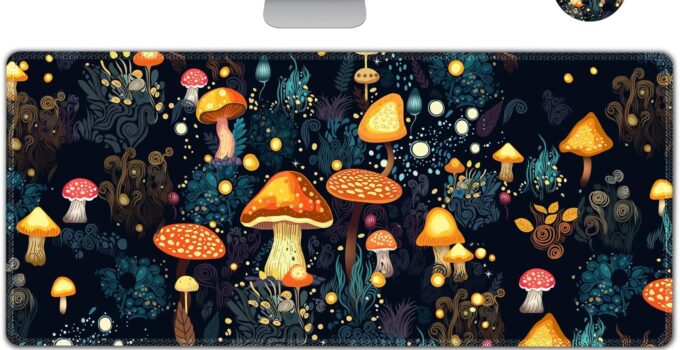 ARTSO Large Gaming Mouse Pad, Keyboard Wrist Rest Pad & Wrist Support Mousepad Set, Stitched Edge, Extended, Non-Slip Base, Memory Foam Desk Mat for Office, Home, Cute Mushrooms