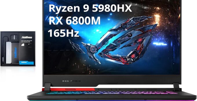 ASUS ROG Strix G15 Gaming Laptop, 15.6″ QHD 165Hz Display, AMD Ryzen 9 5980HX, 32GB RAM, 1TB PCIe SSD, RGB Backlit Keyboard, Radeon RX 6800M, Win 11 Pro, Black, 128GB Hotface Extension Set