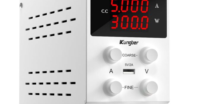 DC Power Supply Variable, 60V 5A Adjustable Switching Regulated DC Bench Power Supply with High Precision 4-Digits LED Display, 5V/2A USB Interface, Coarse and Fine Adjustments (White)