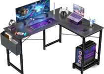 DUMOS L Shaped Computer Desk – Gaming Table Corner Desk 50 Inch PC Writing Desk Study Desks with Wooden Desktop CPU Stand Side Bag Reversible for Home Office Dorm Small Space, Black