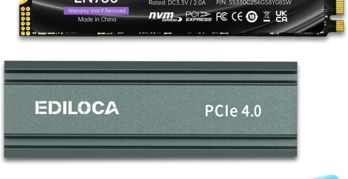 Ediloca EN760 SSD with Heatsink 4TB PCIe Gen4, NVMe M.2 2280, 3D NAND, Up to 5000MB/s, Internal Solid State Drive, Dynamic SLC Cache, Compatible with PS5 and PC