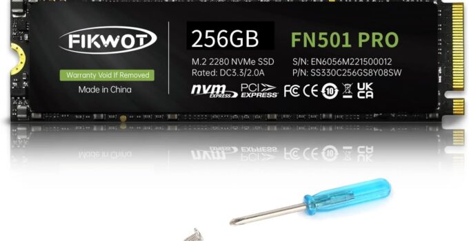 Fikwot FN501 Pro NVMe SSD – M.2 2280 PCIe Gen3 x4 Internal Solid State Drive with Graphene Cooling Sticker, Up to 3,500MB/s, SLC Cache 3D NAND TLC, Compatible with Laptop & PC Desktop (256GB)