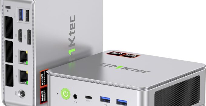 GMKtec Gaming Mini PC AMD Ryzen 7 8845HS 32GB DDR5*2 2TB M.2 PCIe4.0 SSD Windows 11 Pro, Dual Fan Desktop Mini Computers/WiFi 6E, BT5.2/USB3.2, USB-C 4.0/DP, HDMI