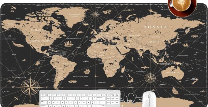 Gaming Mouse Pad for Desk, Vintage World Map Office Large Desk Mat, 31.5×15.7 Inch Long Computer Keyboard Mousepad with Non-Slip Base and Stitched Edge, Gifts for Him