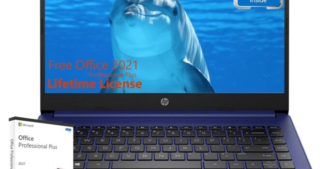 HP Thin Everyday Laptop Computer – with Microsoft Office Lifetime License, 16GB RAM, 320GB Storage(64G eMMC+256G SD Card), Intel Quad-Core CPU, 14″ Anti-Glare HD Display, Webcam, Win 11 S Mode