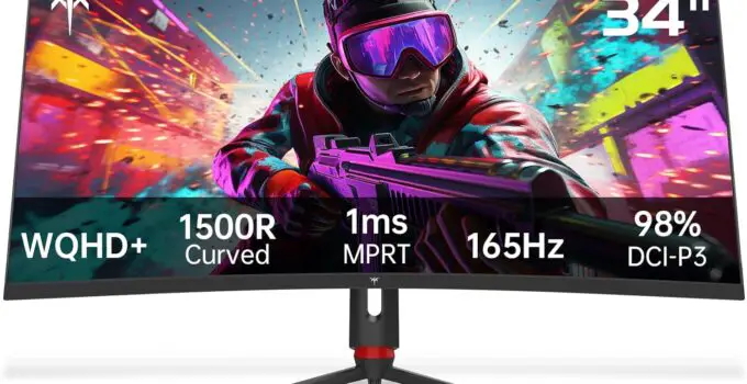 KTC 34” Curved Ultrawide Gaming Monitor, 21:9, 3440x1440p 165Hz 1ms, 1500R Curved Monitor, Freesync G-sync, Picture by Picture, Picture in Picture, Height/Tilt/Swivel/Pivot, PC Monitor…
