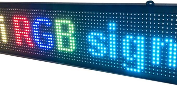 LED display with WiFi+USB, P10 RGB color sign 40" x 8" with high resolution and new SMD technology. Perfect solution for advertising, programmable scrolling sign, message board