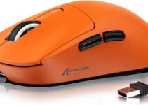 MANBASNAKE Wireless Gaming Mouse, 49g Ergonomic Computer Mouse, Triple Modes PAW3395 26K DPI Optical Sensor, 200h Battery Life, Programmable Buttons, Gaming Accessories for PC/Laptop/Mac(Orange)