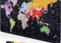 Obookey World Map Mouse Pad – Large Gaming Desk Mat for Keyboard and Mouse, 35.4 X 15.7 Inch XXL Computer Big Desk Pad, Extended Non-Slip Rubber Base with Stitched Edge, Office Desktop Accessories
