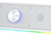 Redragon GS560 RGB Desktop Soundbar, 2.0 Channel Computer Speaker with Dynamic RGB Audio-Light Sync/Display w/Volume Knob, USB Powered w/ 3.5mm Cable, White