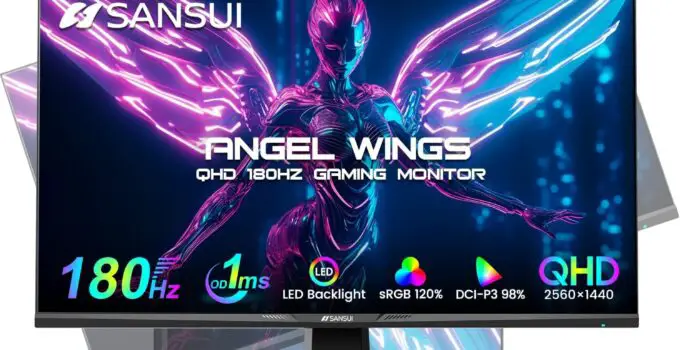 SANSUI 27-inch QHD 144/180Hz Rotating PC Gaming Monitor-1440P, 1ms(OD), FastIPS, Speakers, RGB Light,HDR, sRGB120%, Adaptive Sync, Height/Tilt/Swivel/Pivot Adjustable-DP/HDMI×2,USB-A 3.0×2,USB-B 3.0×1