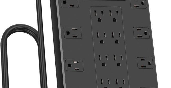 Surge Protector Power Strip, FDTEK 22 AC Multiple Outlets with 6 USB (1 USB-C), 6.5Ft Extension Cord Flat Plug Outlet Extender Heavy Duty Power Strip for Home Office Dorm Gaming (2100J, 15A/1875W)