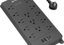 TROND Surge Protector Power Strip, Flat Plug Power Strip with 32W USB C & QC 3.0 Charger, 4000J, ETL Listed, 13 Wide Spaced Outlets 4 USB Ports, 5ft Extension Cord, Wall Mount for Home Office Supplies