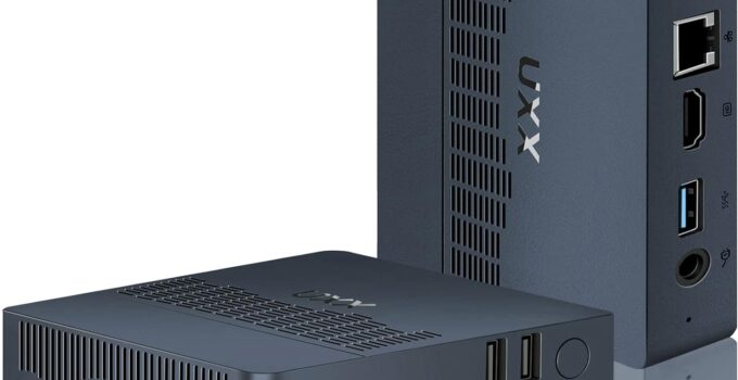 UXX Mini PC Support 512GB/2TB M.2 SSD Expansion, Intel Celeron N3350 6GB RAM/64GB eMMC Micro PC, Business Mini Computer 4K HDMI+VGA Dual Display, BT, 2.4/5G WiFi, USB 3.0, LAN-Blue