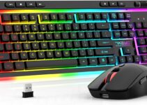 Wireless Keyboard and Mouse Combo, Gaming Keyboard Rechargeable Cool RGB Backlight, 7KEYS Full-Size Keyboard with Ergonomic, Light up Gaming Mouse 3200 DPI for PC Desk/Laptop/MAC