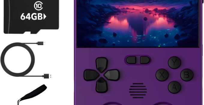XU10 Handheld Game Console,3.5 Inch IPS Screen with 3000mAh Battery,Linux System RK3326S Chips Portable Retro Nostalgic Game Console,Built-in 64GB TF Card 8000+Classic Games,Over 20 Emulator(Purple)