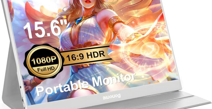aiuouog Monitor – 15.6 Portable Monitor,60Hz Travel Monitor for Laptop with Speaker,400 Nits 100% SRGB Portable Monitor for Laptop,Portable Gaming Monitor,Portable Laptop Monitor for Laptop MacBook