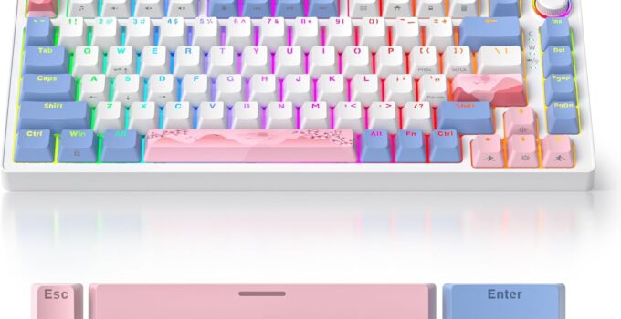 iRoboosta 75% Mechanical Gaming Keyboard, Compact 82 Key Hot Swappable Keyboard with Knob, RGB Backlit OEM Profile, Wired USB-C Keyboard with Linear Switches for Windows Mac (82 Pink)