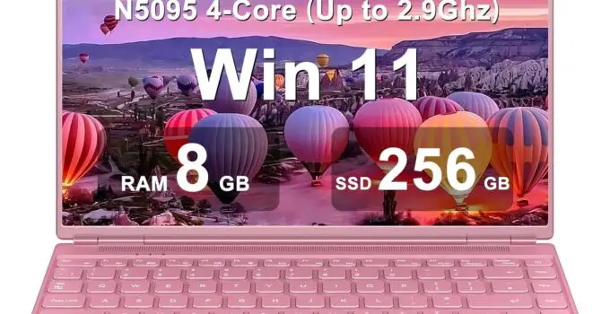 14″ Laptop 8GB DDR4 256GB SSD Celeron N5095 (Up to 2.9Ghz) 4-Core Win 11 PC with Cooling Fan 1920 * 1200 2K FHD Screen Dual WiFi Support 1TB SSD Expand for Business Study-Pink