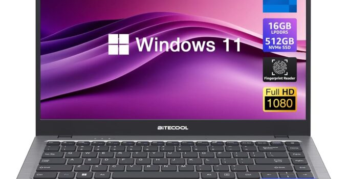 14-inch Windows 11 Laptop Computer, 16GB RAM 512GB NVMe SSD Laptop, Intel Core N95 Processor up to 3.4GHz, FHD IPS Display, 2.4G/5G WiFi, BT 5.0, RJ45, Type C, Webcam and Fingerprint Reader