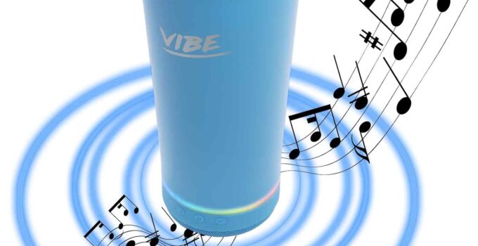 2022 Vibe Speaker Tumbler, 1000MaH Battery, Up to 8 Hours Playback Time, With IPX67 Water Resistant & 3.7W Speaker 28.0 Ounces, Grey18.0 Ounces, Water Blue
