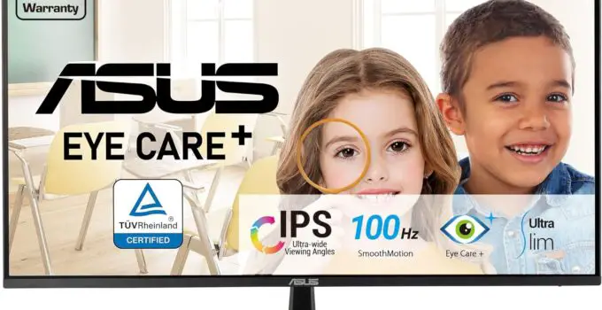 ASUS 24” (23.8-inch viewable) Eye Care Monitor (VZ24EHF) – IPS, Full HD (1920 x 1080), Frameless, 100Hz, Adaptive-Sync, 1ms, HDMI, Low Blue Light, Flicker Free, Ultra-Slim Profile, 3 Year Warranty