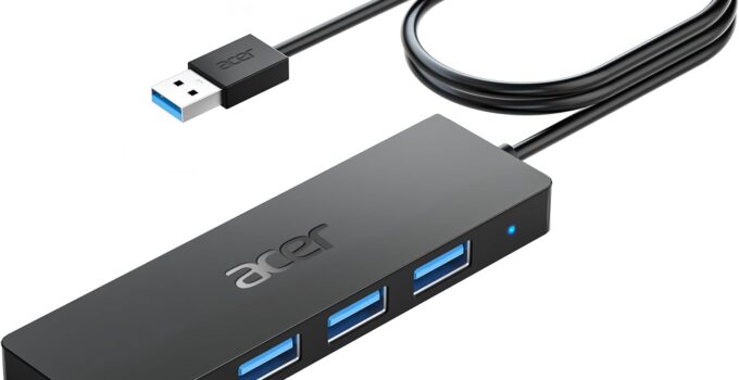 Acer USB Hub 4 Ports, Multiple USB 3.0 Hub, USB A Expander for Laptop with USB C Power Port, USB Extender for A Port Laptop, Windows, Linux, Acer PC, and More (4ft)
